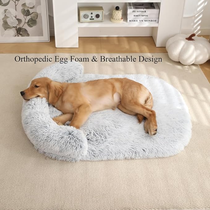 Calming Dog Bed - Fluffy Plush Mat with Removable Washable Cover | Furniture Protector for Large Dogs & Cats(Dark Grey,47.24X29.53X5.91in)