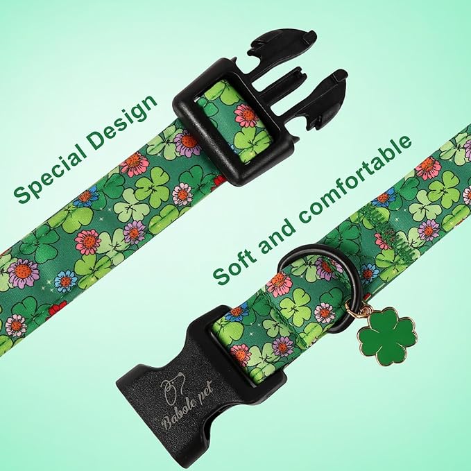 St Patricks Day Dog Collar for Giant Large Dogs - Lucky Flower Shamrock Green Dog Collars, Cute Irish Clover Puppy Collar with Quick Release Buckle for Girls&Boys Dogs XL