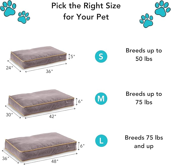 South Pine Porch Buddy Reversible Rectangle Pillow Style Microfiber Dog Bed with Removable, Machine-Washable Cover, Cream, Small (36 in. x 24 in.)