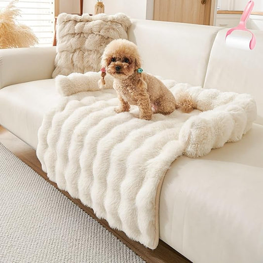 Luxurious Cozy Dog Couch Bed, Plush Dog Mat for Furniture Protector and Car, Non Slip Washable Calming Winter Thickened Pet Bed with Pillows for Large Medium Small Dogs/Cats