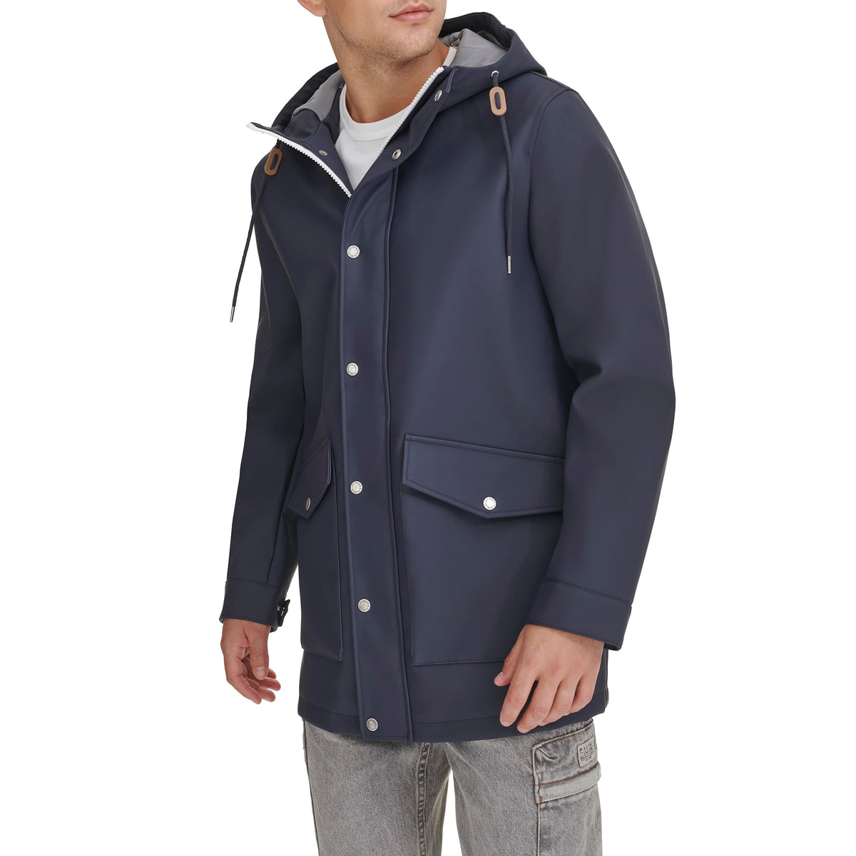 Levi's mens Rubberized Rain Parka Faux Leather Jackets, Navy, Medium US