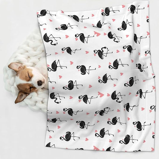 Pet Blanket for Travel and Home, Flamingo, Reversible Plush Dot Design with Soft Grip Texture on One Side Perfect for Car Seats Moving Vehicles
