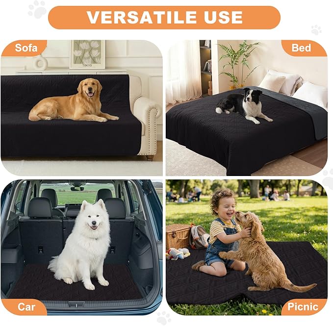100% Waterproof Dog Couch Protector, Triple-Layer Waterproof Dog Bed Cover Pet Blanket Reversible 2-Tone Sofa Shield, Non-Slip Furniture Guard for Pets(30×71 Inch, Black+Blackish Gray)