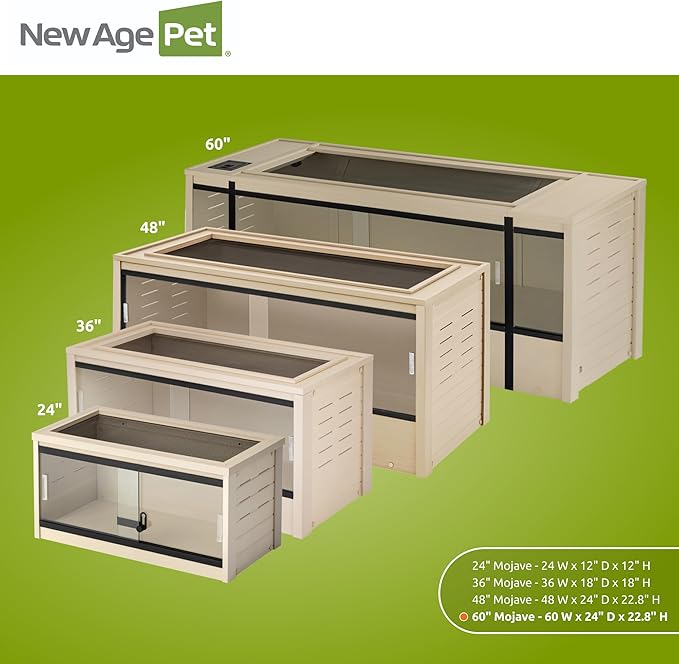 New Age Pet ECOFLEX 60-Inch Mojave Reptile Lounge in Maple- Durable, Moisture-Resistant Wood Plastic Composite Habitat with Vented Side Panels, Removable Sliding Glass Doors & Lock