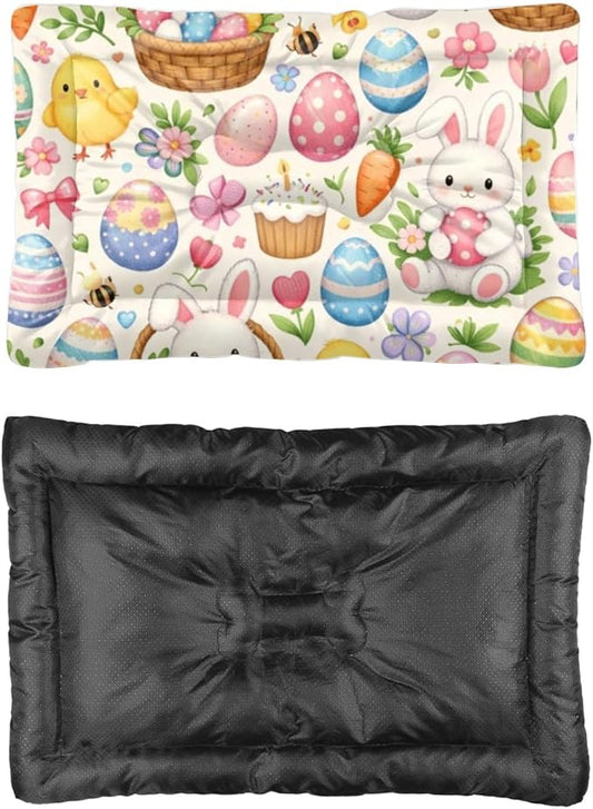 Dog Bed Furniture 36 × 24 Inch Floral Pastel Easter Bunny Egg Chick Dog Pads Crate Pad Easy-Fold Small Crate Bed Cama De Perros Medianos One Pack Pet Pads for Cats Kennel Pad for Travel