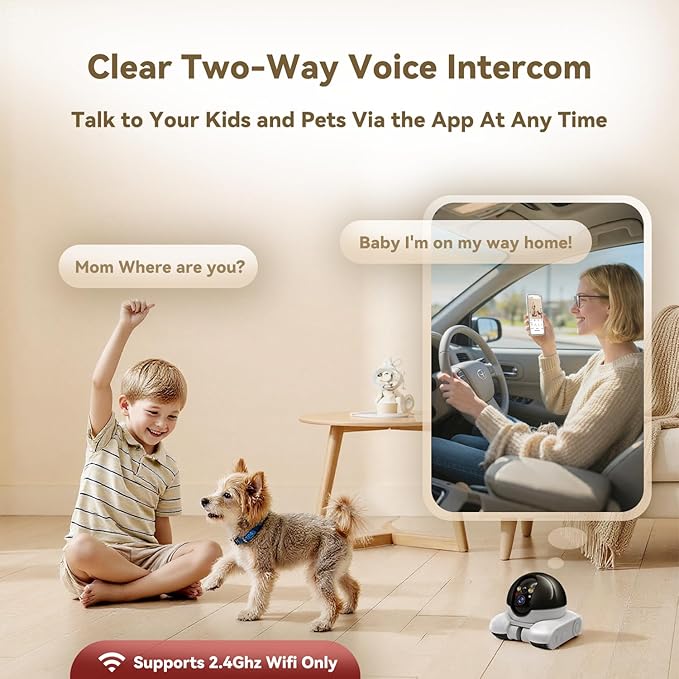 AEZ Robot Camera on Wheels 1080P Dual Lens,Indoor Movable Security Camera with 2-Way Talk,Blinky Bot with Night Vision,Distance Bot App Control for Cats/Dogs/Baby/Elderly (SD/Cloud Storage)