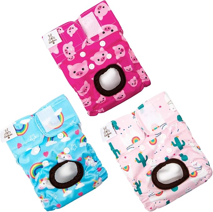 CuteBone Dog Diapers Female Washable Small Medium Large 3 Pack Reusable Doggie Diapers Puppy Period Pants for Doggy Heat Cycle Peeing