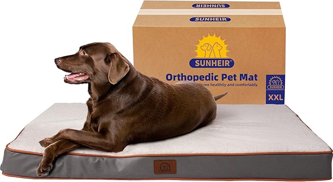Sunheir XXL Dog Bed Extra Large Waterproof Big Orthopedic Dog Beds with Removable Washable Cover for Large Dogs, Pet Bed Mat Egg-Crate Foam, XXL(44"X32"X3"), Light Grey