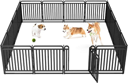 New Thickened Version Dog Playpen, 32 Inch Dog Fences for The Yard, Portable Outdoor Dog Playpen for Large/Medium/Small Dogs, Foldable Metal Dog Dlaypen, with Doors (16 Panels, 32 Inch)