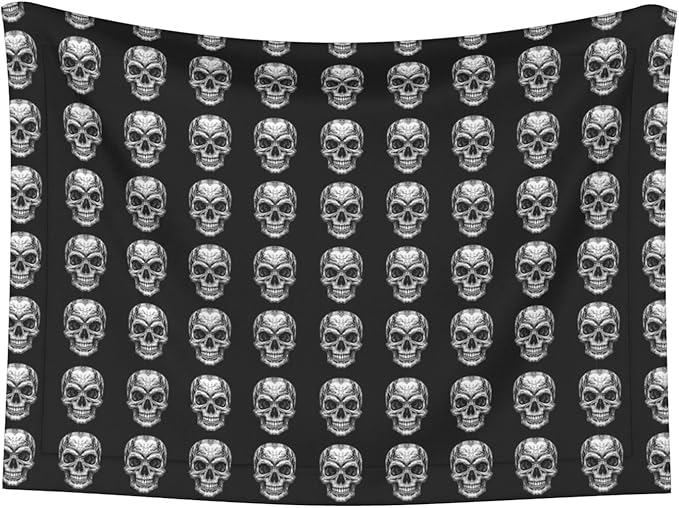 Reversible Pet Blanket for Easy Cleaning Maintenance, Black Skull Head, Double Sided Plush Dot Design Means Double Use Between Washes for Convenience