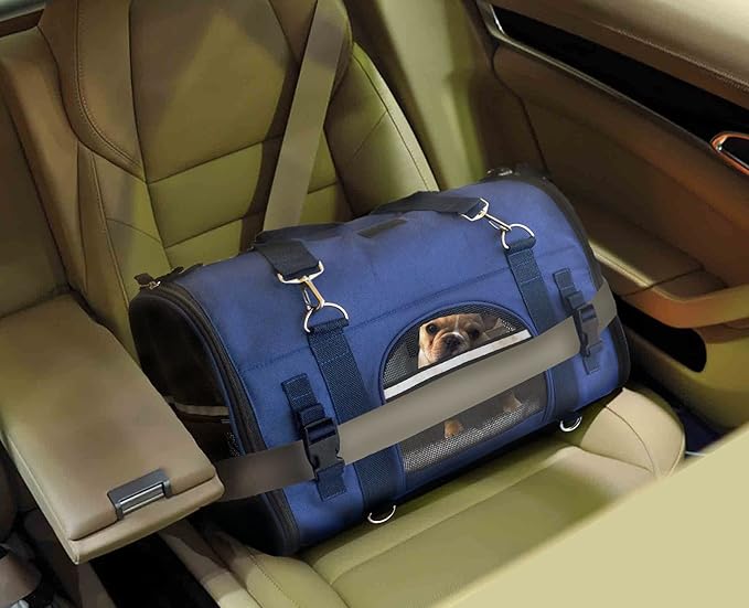 6-in-1 Sturdy Pet Carrier Backpack, Front Pack, Shoulder Bag, Pet Hand Bag, Car Seat Crate, Soft-Sided pet Carrier, Small Dog & Cat Travel Carrier, Size Large for Pets 18-21” Long, by Natuvalle.