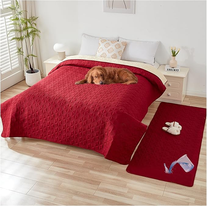 Waterproof Dog Bed Cover Pet Blanket, Soft Pet Couch Covers for Sofa Washable, Bed Couch Sofa Furniture Protector for Puppy Cat Kids (Red,210 * 305 CM)
