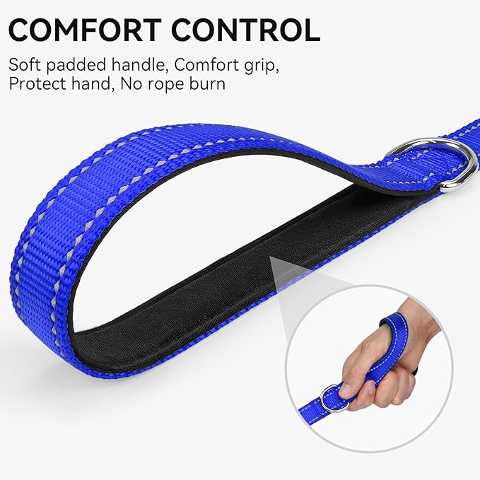 Joytale Dog Leash, 5 FT Double-Sided Reflective, Padded Handle Nylon Heavy Duty Leashes for Medium & Large Dogs Walking, Navy Blue