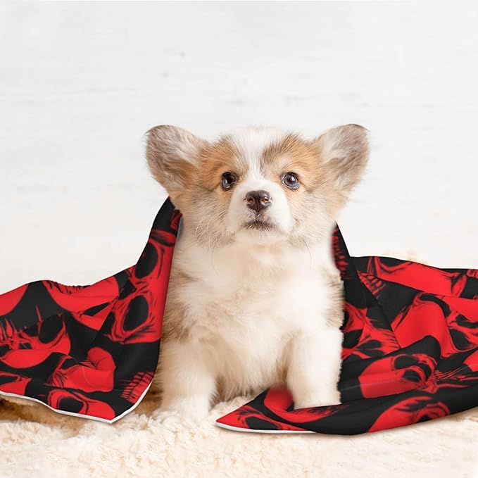Double Sided Plush Pet Blanket with Cozy Dot Texture and Smooth Reverse, Red Blood Vintage Skull, Reversible Throw for Dogs Cats on Couches Beds Crates