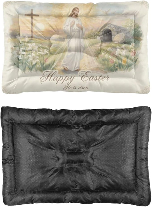 Dog Bed Furniture 36 × 24 Inch Spring Floral Easter He is Risen Dogs Pads Small Dog Crate Pad Thick Crate Bed for Cages Kitten Camas para Perros One Pack Pet Beds for Small Dogs Kennel Pad