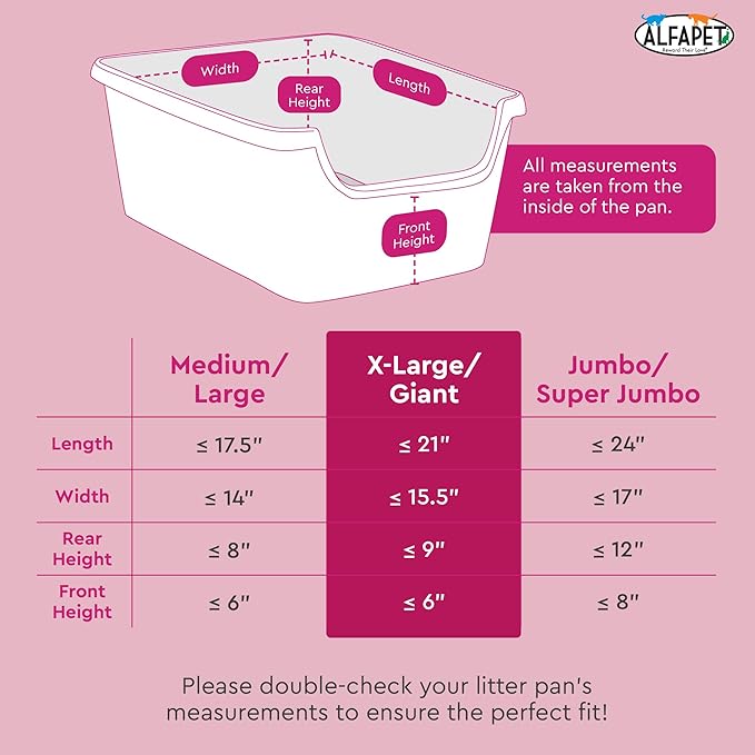 Alfapet Elastic Cat Litter Box Liners - Extra Giant 30 Count - Tear-Resistant Cat Litter Bags - Waterproof Kitty Litter Liners - Fits Litter box Pan Sizes XL, Giant, X-Giant, 37" x 18", 20 lb Capacity