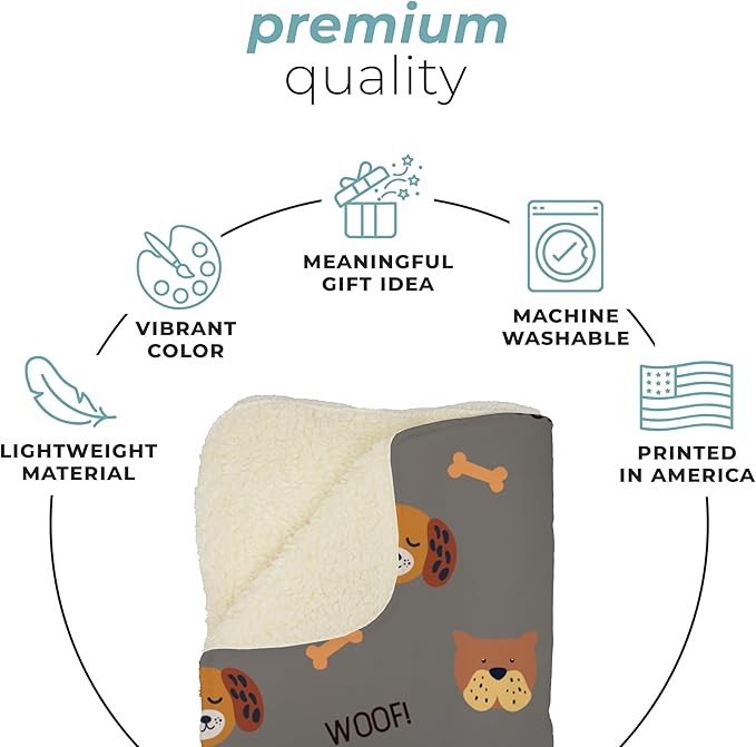 Prints Next Day – Custom 50" x 60" Sherpa Pet Lightweight Blanket with Name - Gift for Dog or Cat Owners - Personalized Couch Throw - Puppy Patterned - Printed in America