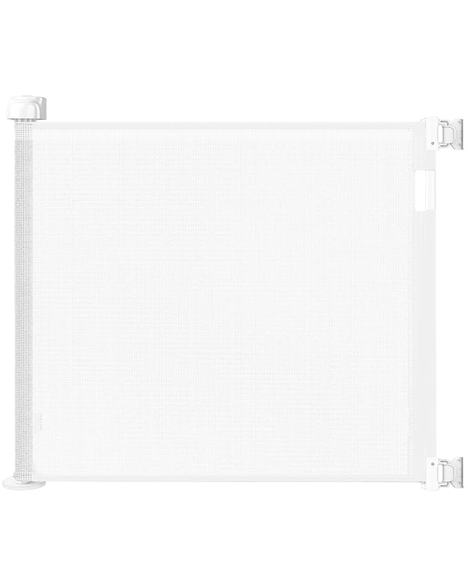 Retractable Baby Gate for Doorways and Stairs, Mesh Safety Gate for Pet, Indoor & Outdoor Use, One-Hand Operation, Easy Installation, 33.6" Tall, Expands to 55" Wide（White,33.6"x55"