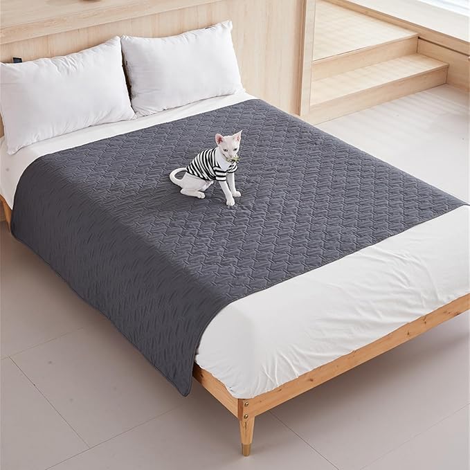 GIBZ Waterproof Dog Bed Blanket Cover Anti Slip Pet Furniture Protector Washable Large Washable Quilted Mat for Indoor, Dark Grey, 200x260cm
