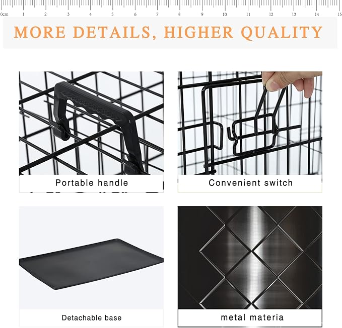 Pet Dog Crate, 36 Inches Metal Wire Large Dog Cage Double Door Folding Dog Kennel with Divider Panel, Leak-Proof Plastic Pan, Indoor Outdoor Pet Crates for Small Medium Breed Dogs Animals