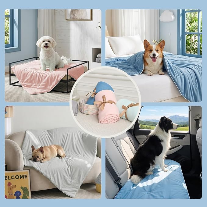 Soulbond Cooling Blanket for Medium Dogs - Q-MAX>0.45, Washable Cool Pet Cats Throw Blanket for Hot Weather, Self-Cooling Soft Dog Mat for Bed Crates Couch Sofa Cars(29"x40", Light Grey)