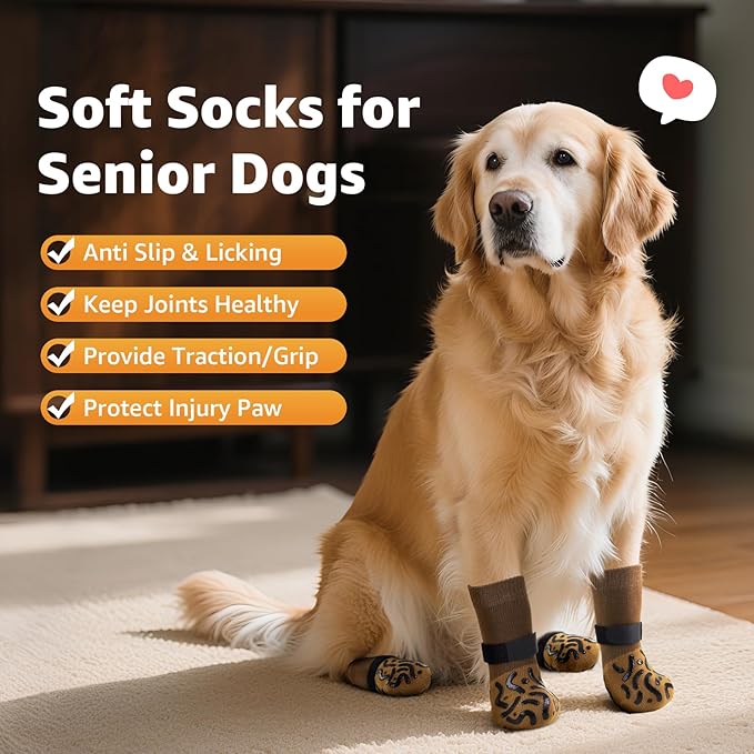Double Sides Non-Slip Dog Socks to Prevent Licking Paws - Strong Traction for Paw Protector, Senior Dogs, Hardwood Floors, Dog Booties with Grippers - Size Medium