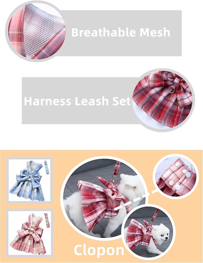 Dog Harness Leash Set Soft Outdoor Walking Harness Breathable Pet Harness Girl Dog Leash for Small Dog