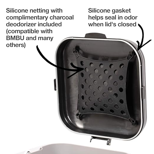 PetFusion Portable Cat Litter Disposal; Innovative Dog Poop Trash Can with Locking Handle, included Deodorizer; Built-in Poop Bag Holder; With 10 Waste Bags; White and Black