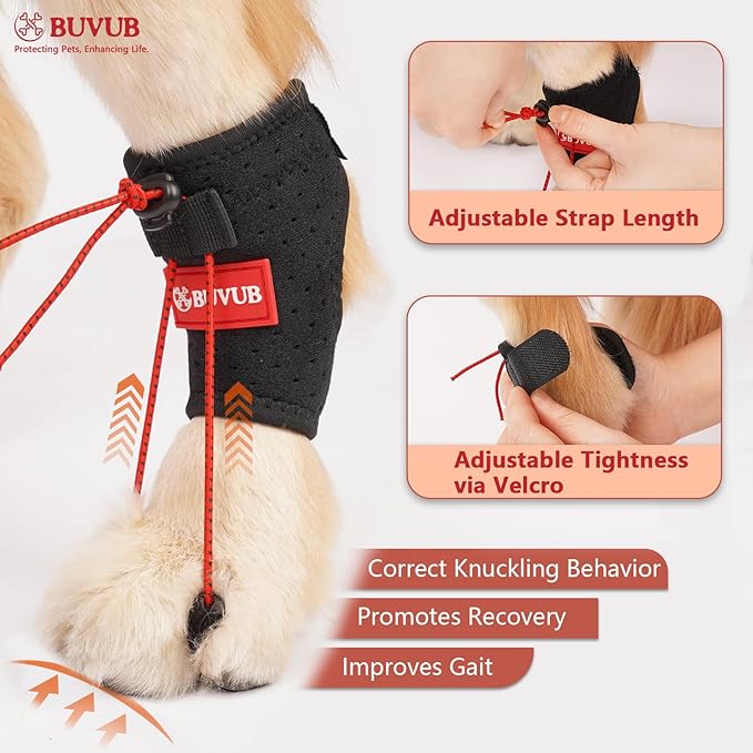Dog Canine Knuckling Brace Front Paw Rear Leg Dog Foot Brace Wrap for Toe Dragging Cause by Sciatic Nerve Insufficiency, Myelopathy, Herniated Disc (Large,Pair Pack)