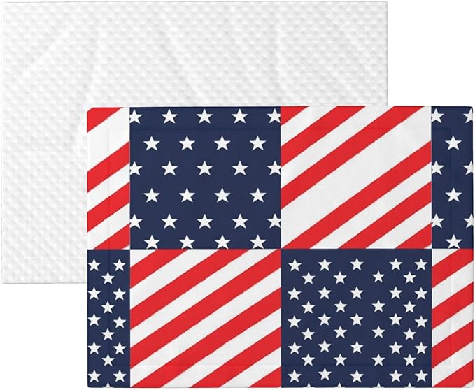 Two Sided Pet Cuddler Blanket for Anxiety Calming, American Flag Plaid Pattern, Reversible Plush Design with Bubble Dot Pattern Provides Familiar Surface Anywhere