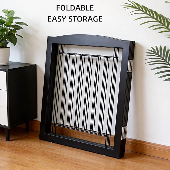 ZJSF Freestanding Foldable Dog Gate for House Extra Wide Wooden Indoor Puppy Gate Stairs Doorways Pet Gate Tall Dog Fence 2 Panels Fence Black