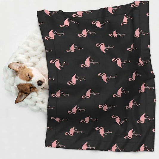 Pet Blanket for Travel and Home, Flamingo, Reversible Plush Dot Design with Soft Grip Texture on One Side Perfect for Car Seats Moving Vehicles