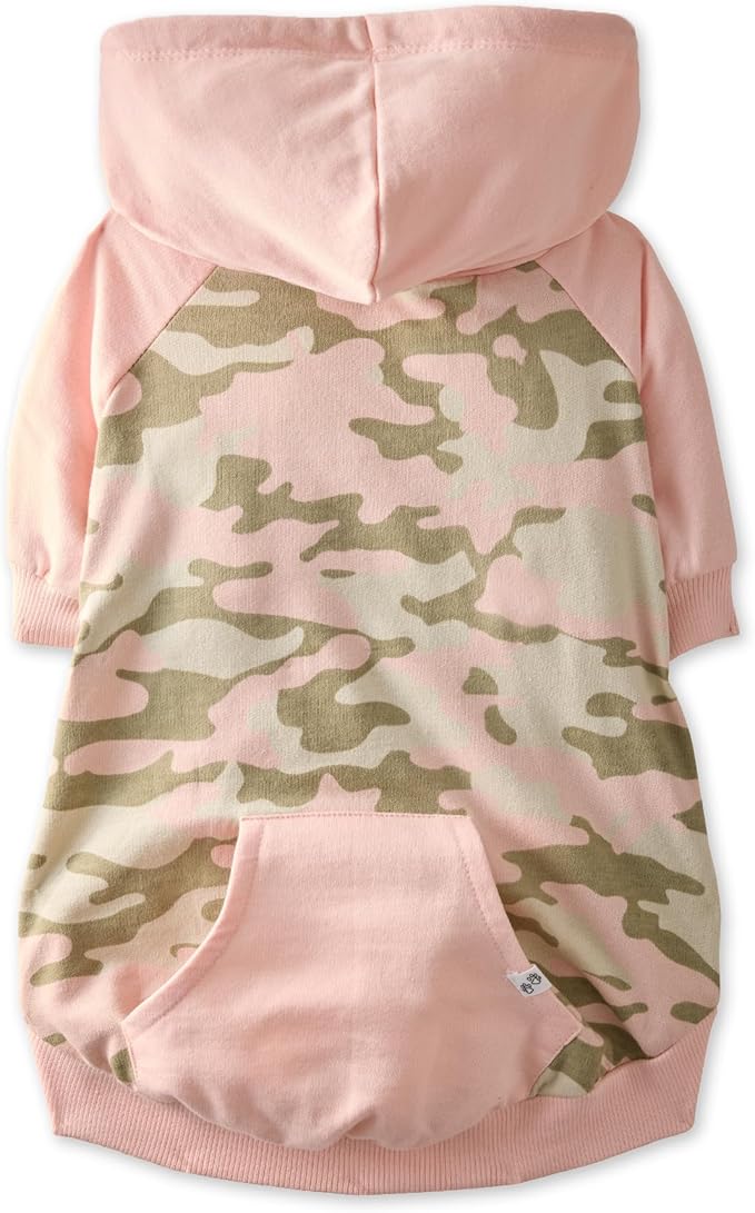 Rocky – The Orginal Lightweight Hooded TEE 100% Organic Cotton Dog Hoodie Pet Coat Sweater for Small, Medium, Large Dogs, Pink Half Camo, Large
