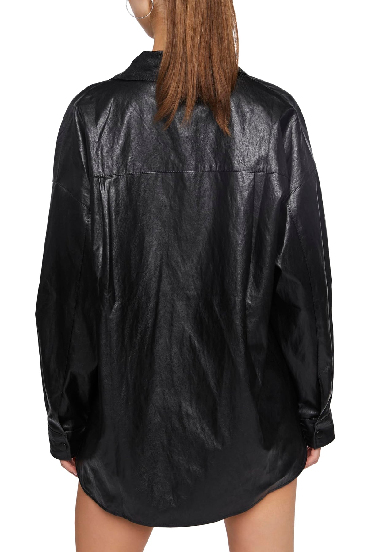 Forever 21 Faux Leather Drop-Sleeve Shacket Black Small