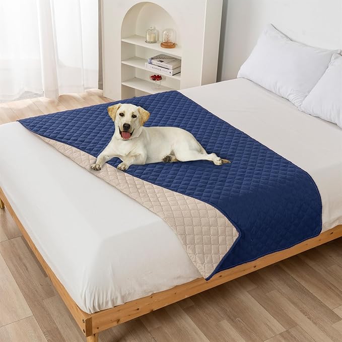 GIBZ Water Resistant Dog Bed Blanket Cover Large Anti Slip Pet Furniture Protector Washable Cat Quilted Mat for Couch, Navy Blue, 100x127cm