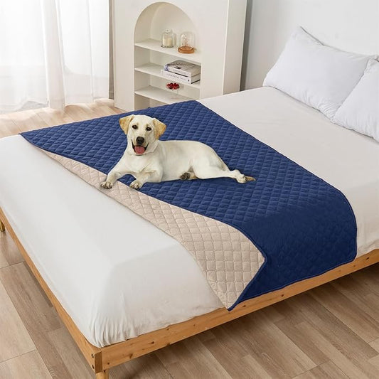 GIBZ Water Resistant Dog Bed Blanket Cover Large Anti Slip Pet Furniture Protector Washable Cat Quilted Mat for Couch, Navy Blue, 210x210cm