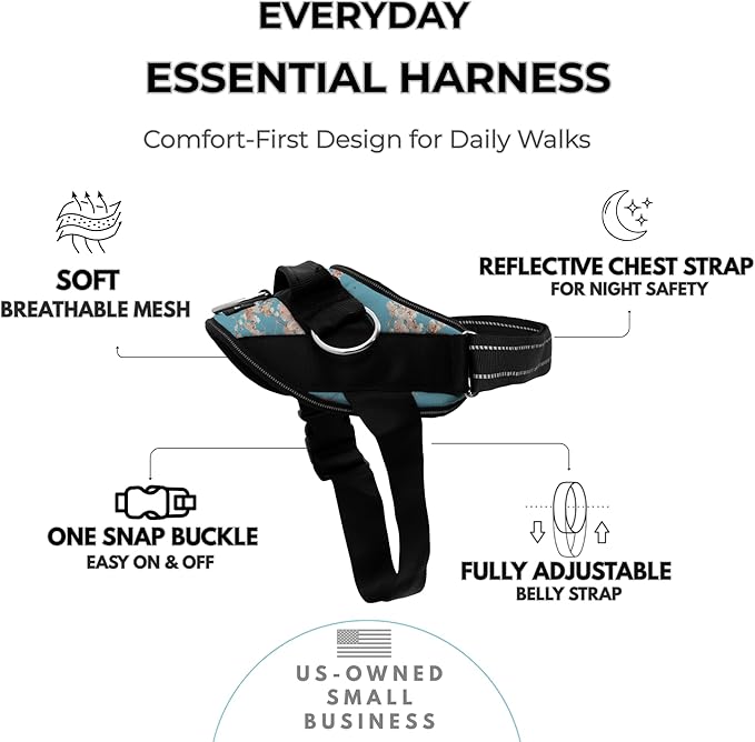 ShawnCo Essential Dog Harness, No-Pull Pet Vest with 3 Leash Clips, No Choke, Reflective, Adjustable and Padded, for Easy Walking and Training for Small, Medium and Large Dogs (Freckle's Garden, M)