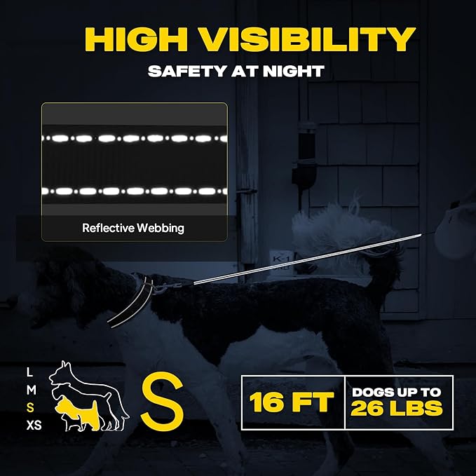 Fida Retractable Dog Leash, 16 ft Dog Walking Leash for Small Dogs up to 26lbs, 360° Tangle Free, Coffee/Brown