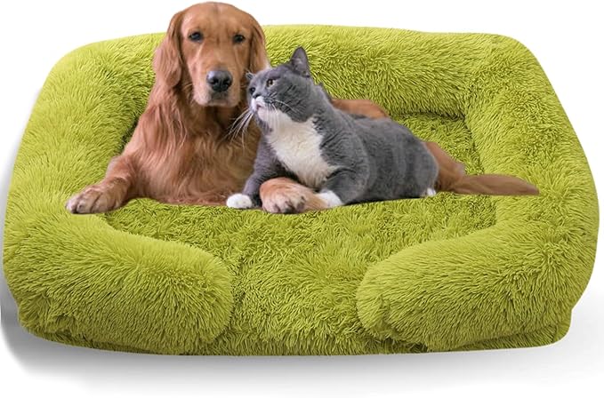 Dog Beds Medium Large Size Dog, Calming Dog Bed with Removable Washable Cover, Waterproof Lining and Nonskid Bottom(Grass Green,L)