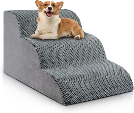 Chic Threads Dog Stairs for Small Dogs, 3-Step Dog Stairs for High Beds and Couch, Pet Steps for Small Dogs and Cats，Non-Slip Stable Indoor Dog Steps
