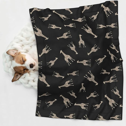 Reversible Plush Throw for Dogs and Cats, Giraffe Leopard Print On Black, Double Sided Blanket with Nubby Dot Side and Sleek Side Ideal for Cuddling Nesting Security