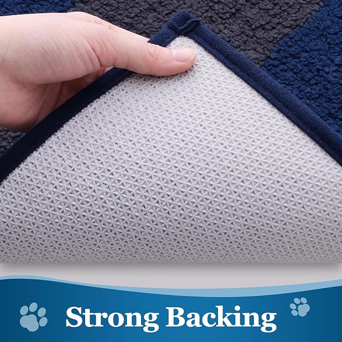 Buganda Dog Door Mat for Muddy Paws, Absorbent Dirt Trapper Washable Indoor Doormats, Non Slip Low-Profile Mud Mat for Dogs, Front Entrance Doormat for Inside Floor (48x30 Inches, Navy)