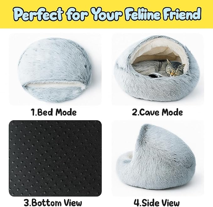 Nest Bed - Lapcatz Cat Beds for Indoor Cats, Fluffy Cat Bed Cave Plush Warm Nest for Cats (Rainbow,S 16"x16")