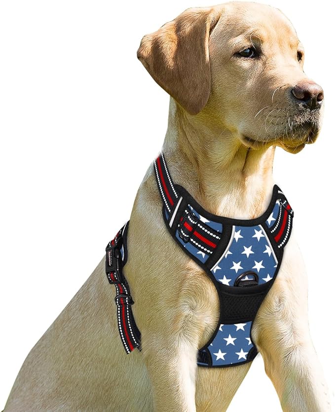 BARKBAY No Pull Dog Harness Front Clip Heavy Duty Reflective Easy Control Handle for Large Dog Walking(Star,M)