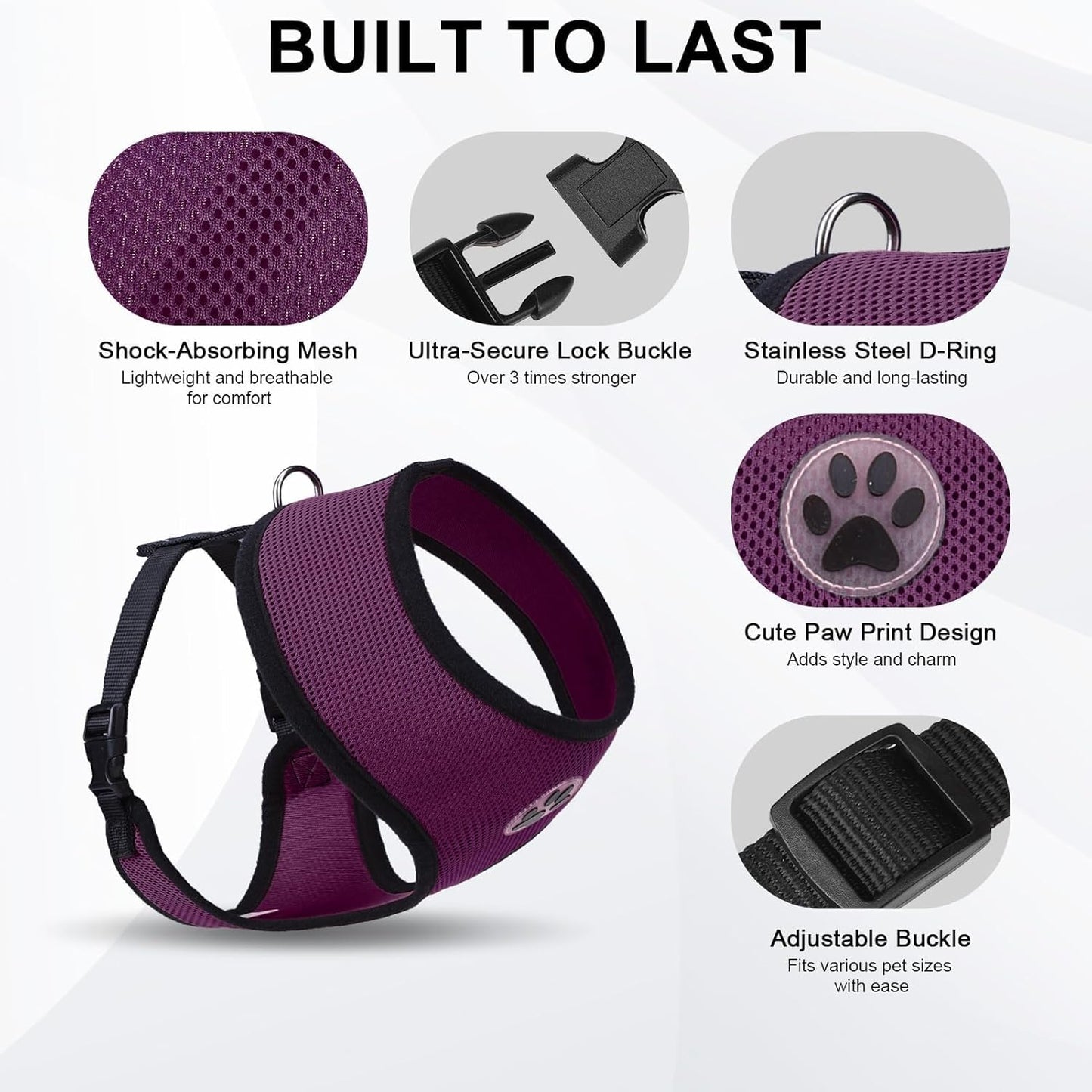 BINGPET Dog Vest Harness -Light Weight Breathable Sports Mesh - Pet Adjustable Harness Puppy Padded Harnesses Dog Vest Harness for Small Dogs