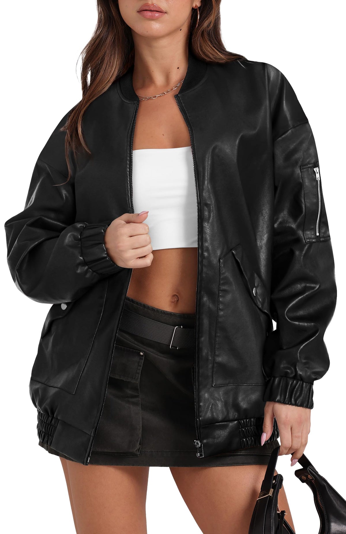 XIEERDUO Leather Jacket Women Faux Oversized Motorcycle Bomber Coats 2025 Fall Fashion Outfits Winter Clothes Black 2XL