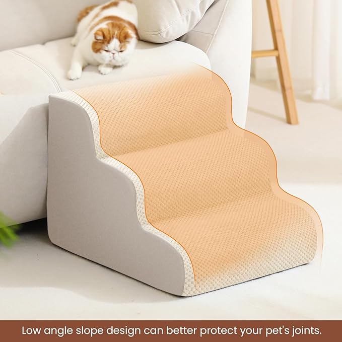 Dog Stairs for Small Dogs, High Density Foam Dog Ramp, Extra Wide Non-Slip Pet Steps for High Beds Or Couch, Soft Foam Doggie Ladder for Dogs Injured, Older Pets, Small Cats