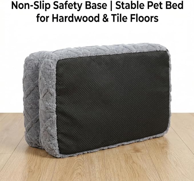 Plush Calming Pet Sofa Bed, Raised Rim, Removable Cover & Non-Slip Bottom for Cats & Dogs, Calming Dog Bed Fluffy Plush Dog Mat for Furniture Protector with Removable Washable Cover (Khaki, Medium)