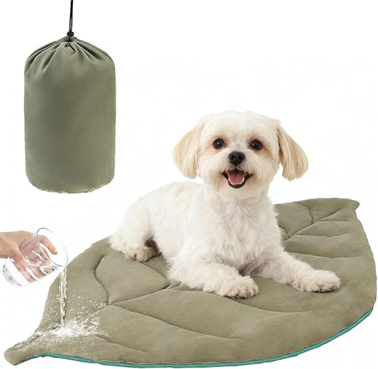 SCENEREAL Outdoor Dog Bed - Waterproof Reversible Leaf Mat 43x26, Portable Foldable Pet Bed for Small/Medium Dogs & Cats, All-Weather for Camping & Travel
