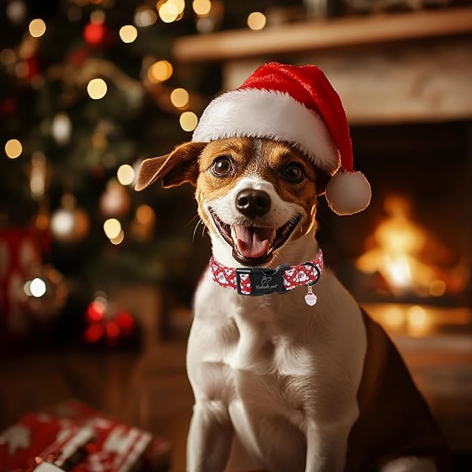 Christmas Dog Collar - Cute Red Santa Christmas Puppy Collar with Safety Buckle, Soft Adjustable Holiday Dog Collars for Small Medium Large Dogs XS